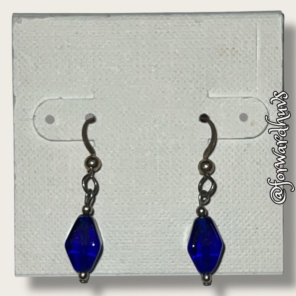 Bundle Sale 3 for $15 | Handcrafted Blue Glass Diamond-Shaped Earrings